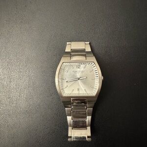 Kenneth Cole Silver Tonneau Watch with Metal Link Bracelet
